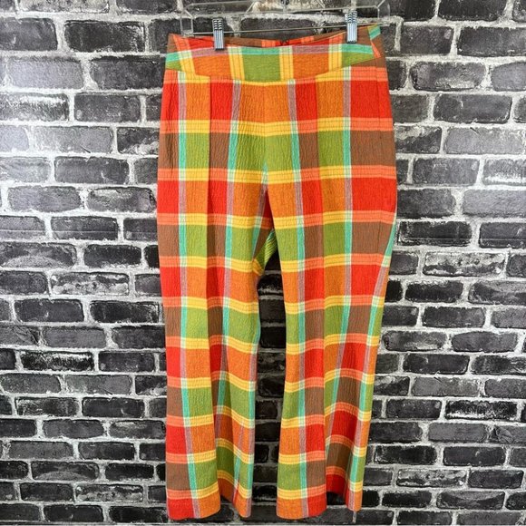 Smythe Cropped Pintuck Pants - Tangerine Plaid - Size 4 - Picture 1 of 12